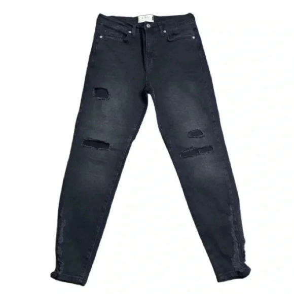 Free People About A Girl Black  Distressed High Rise Skinny Jeans 29 - Picture 2 of 9